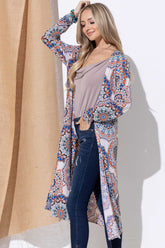 Elegant Printed Kimono Cardigan for Women - Open Front & Longline